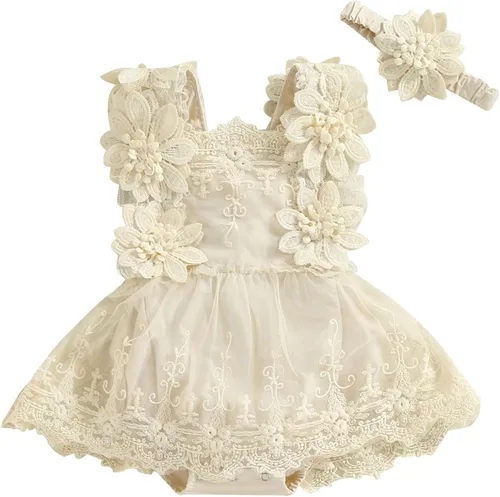 Miniatura 9 de Mubineo Ropa de verano para bebé niña, sin mangas, encaje floral, vestido de mameluco para recién nacido