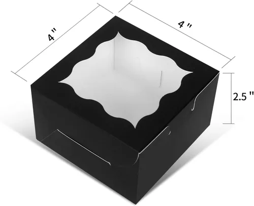 Miniatura 4 de KPOSIYA 60 cajas de panadería negras con ventana, cajas individuales de 4 x 4 x 2.5 pulgadas, caja de regalo de papel kraft negro para pasteles