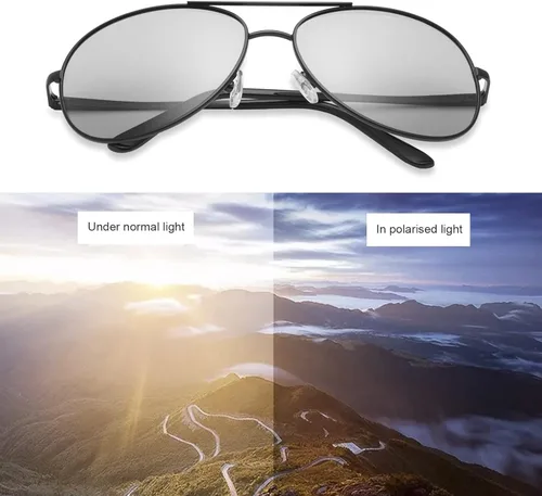 Miniatura 5 de Gafas de sol polarizadas fotocrómicas para hombre Al-Mg marco de metal gafas de conducción deportivas protección UV400 gafas antirreflejos A103-negro
