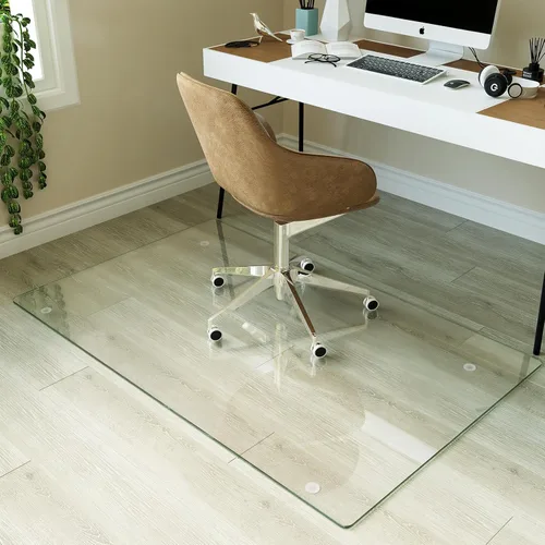 Miniatura 26 de Koonmi Tapete para silla de vidrio templado para suelos de madera dura y alfombras, 30 x 55 pulgadas, protector de piso de oficina transparente