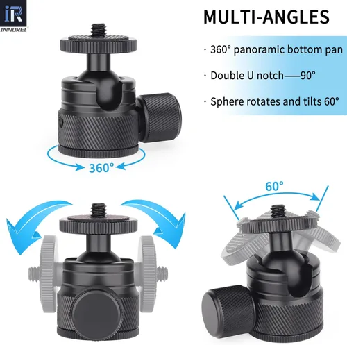 Miniatura 4 de Cabeza de bola mini-INNOREL C19 Montaje de trípode-CNC Metal de bajo perfil Cabeza de bola 360° Pan 90° Inclinación Montaje de trípode con adaptador
