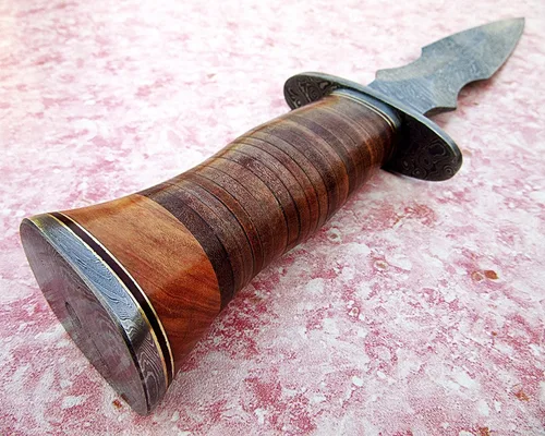 Miniatura 2 de Poshland DG-71 Hecho a mano Damscus cuchillo de acero con mango de cuero - doble borde