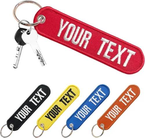 Kamao Llavero personalizado, bordado personalizado su texto en el llavero, motocicletas de doble cara etiquetas clave del coche para scooters