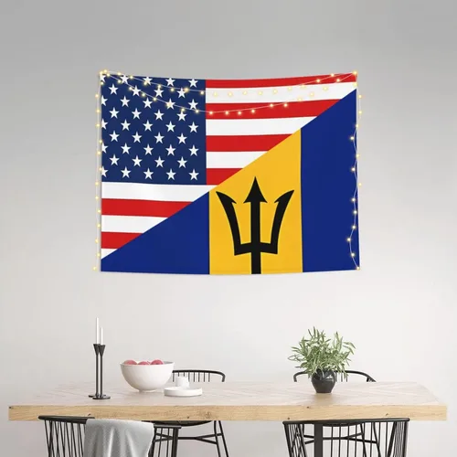 Miniatura 3 de Tapiz decorativo para pared, diseño de bandera estadounidense y bandera de Barbados, para colgar en la pared, manteles de arte hippie de 29 x 37