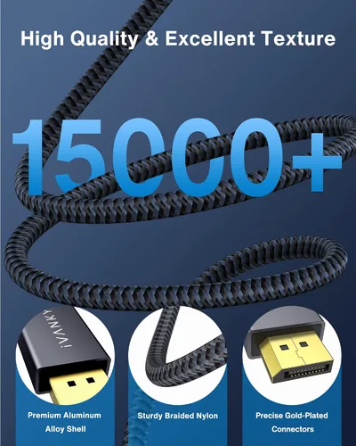 Miniatura 4 de IVANKY Cable DisplayPort de 6 pies/Paquete de 2, Cable DP a DP de Nylon, Cable de Puerto de Pantalla a Puerto de Pantalla 4K de Alta Velocidad de 6