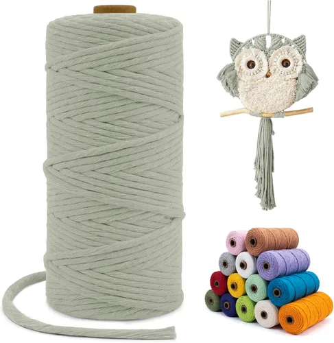 Miniatura 34 de Cuerda de macramé de una sola hebra de 0.197 in x 110 yardas, cuerda de macramé de algodón natural de 0.197 in, cuerda de algodón grueso para colgar