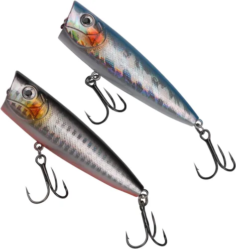 Miniatura 7 de Kit de señuelos de pesca mezclados, incluyendo ojos 3D Hard Minnow Popper cebos de manivela con ganchos para agua salada, trucha, lubina, salmón