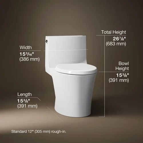 Miniatura 3 de KOHLER Veil K-1381-0 - Aseo con falda de una pieza, doble descarga, cuenco alargado, trampa con faldón, blanco, asiento de cierre lento, asiento