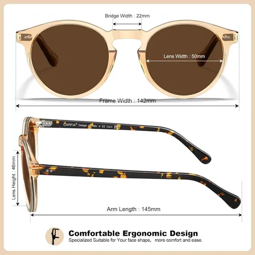 Miniatura 47 de CARFIA Gafas de sol redondas de acetato para hombre, polarizadas, protección UV, gafas de sol clásicas retro CA5289L