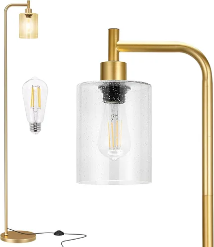 Miniatura 15 de Ziisee Lámparas de pie para sala de estar, lámpara de pie con pantalla de vidrio ámbar, lámpara de pie moderna con bombillas LED, lámpara de pie