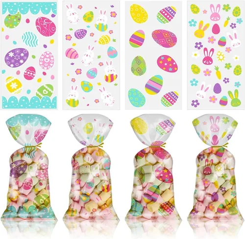 Miniatura 5 de Ai-Fun Paquete de 100 bolsas de celofán de plástico para dulces, paquete de regalo, bolsa de regalo con lazos giratorios para Halloween, Navidad