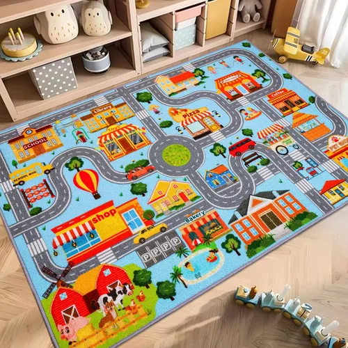 Miniatura 3 de Alfombra de coche para niños, alfombra de juego de automóvil, alfombra de tráfico extra antideslizante para niños, alfombra educativa de mapa
