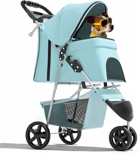 Miniatura 23 de Magshion Cochecito para mascotas de 3 ruedas, cochecito de viaje plegable para perros y gatos pequeños y medianos (hasta 33 libras), transportador
