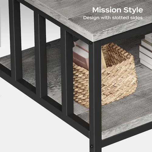 Miniatura 7 de Homeiju - Mesa de café para sala de estar con marco lateral a lamas, mesa moderna de granja para sala de estar con estante de almacenamiento de 2