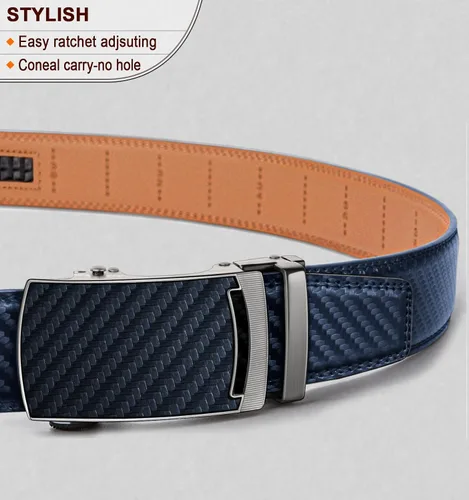 Miniatura 2 de KEMISANT Cinturón para hombre, cinturón de trinquete de cuero, ajuste personalizable, estilo sin esfuerzo de 1.378 in