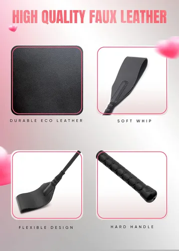 Miniatura 4 de Sex Whip 18" Black Flogger 27" BDSM Starter Kit Floggers y Paletas y Látigos Sexo Flogger de cultivos negros