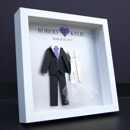 Miniatura 4 de Personalized First Anniversary Gift, Paper Anniversary Gift, Wedding Gift, Paper Origami Bride & Groom Frame Wall Art Decor