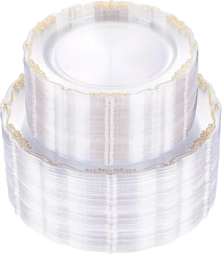 Miniatura 16 de U-QE 100 platos de plástico ámbar – Platos de plástico marrón transparente desechables resistentes – platos desechables para fiestas, incluyendo 50