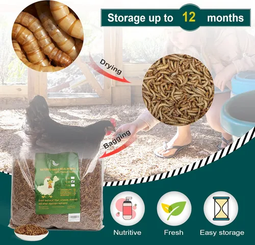 Miniatura 4 de Gusanos de harina secos de 44 libras para pollos, 100% naturales de calidad premium sin OMG, golosinas para aves de corral, pollos, patos y gansos