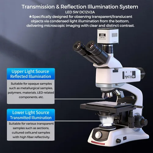 Miniatura 5 de Infinity-Corrected Polarizing Metallurgical EPI Reflected Illumination Vabiooth Trinocular Microscope 50X-500X Mag, cámara 4K con software