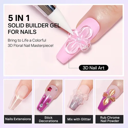 Miniatura 2 de MIZHSE Gel 3D transparente para arte de uñas, gel constructor sólido para uñas, 5 en 1, escultura no pegajosa, geles de extensión de uñas