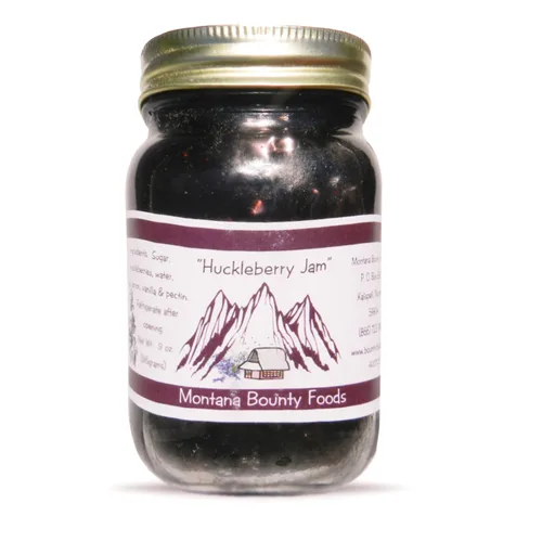 Bounty Foods Huckleberry Jam - Fruta silvestre recogida a mano de 9 onzas cultivada en bayas de Montana – desayuno, postres, coberturas, rellenos de