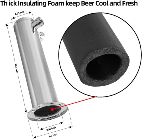 Miniatura 5 de TMCRAFT Dispensador de torre de cerveza de barril de doble grifo, kit dispensador de torre de cerveza de acero inoxidable pulido con tubo premontado