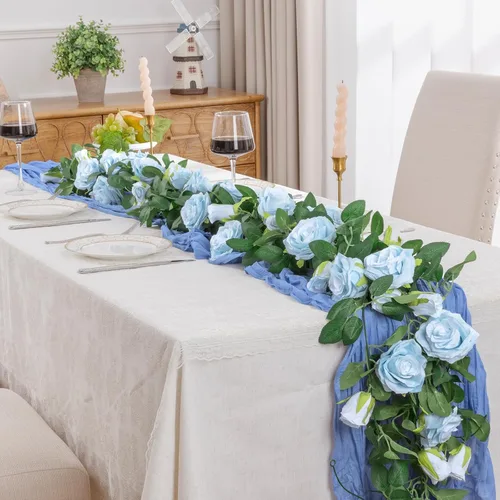 Miniatura 5 de U'Artlines Paquete de 3 guirnaldas de flores artificiales de seda de vid azul de 19.5 pies en total para interiores y exteriores, hogar, boda, arco