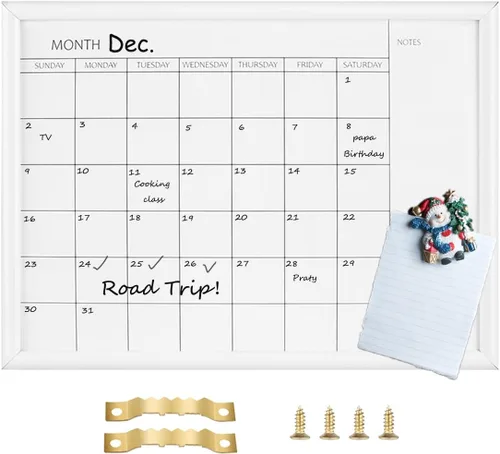 Miniatura 8 de TORASO Pizarra blanca de borrado en seco y calendario mensual, pizarra blanca magnética para pared, oficina, escuela, hogar, tablero colgante