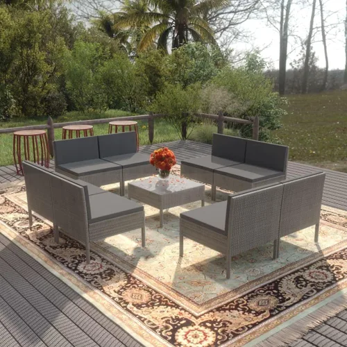 Ensemble Salon de Jardin 9 Pièces Gris Résine Tressée PE Acier Revêtu Poudre Confortable Pour Terrasse Balcon Jardin Extérieur Modulable Résistant