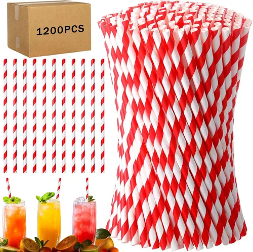Miniatura 8 de Eaasty 1200 Pcs Biodegradable Colored Paper Straws Bulk Disposable Striped Assorted Colors Drinking Paper Straws for Summer Juice, Shakes