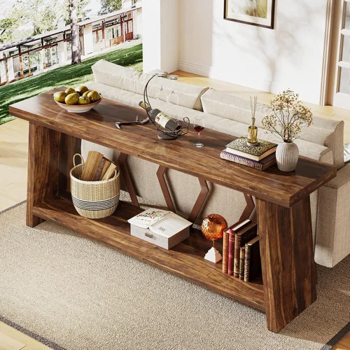 Miniatura 5 de Tribesigns Mesa consola de granja de 70.86 pulgadas, mesa de entrada de sofá largo industrial estrecha con almacenamiento, sofá de madera de 2 Marrón