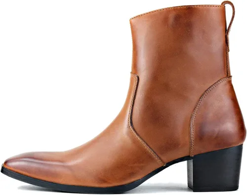 Miniatura 2 de COWSDELLA Botas de vestir para hombre, tacón casual, estilo chukka con cremallera, color negro, JY002
