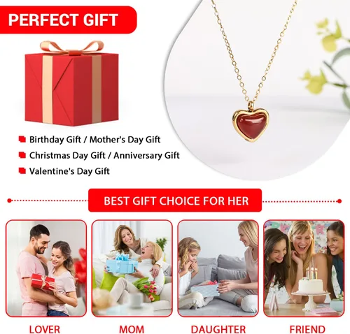 Miniatura 4 de Temoto Valentines Day Girlfriend Gifts Necklace - Gold Carnelian Crystal Heart Necklace for Women Teen Girls Love Gifts for Her
