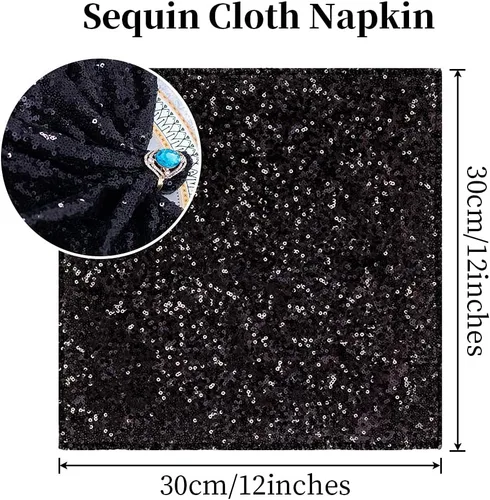 Miniatura 9 de Eternal Beauty Servilletas de tela de lentejuelas negras de 12 x 12 pulgadas, paquete de 12 para fiestas, bodas, cenas de cumpleaños