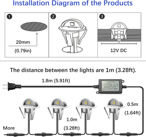 Miniatura 3 de Kit de luces LED para exteriores, Φ1.38 pulgadas, blanco cálido, paquete de 10 unidades, bronce, bajo voltaje, 12 V CC, IP65, impermeable