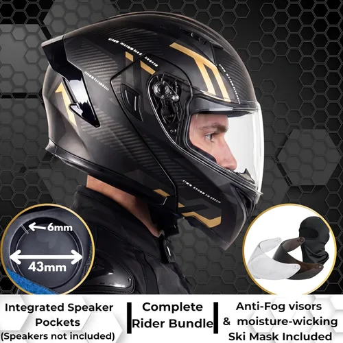 Miniatura 2 de Casco modular para motocicleta FIOEMI Negro Mediano Grande XL Visor extra tintado + Máscara de esquí Casco de cara completa con visera