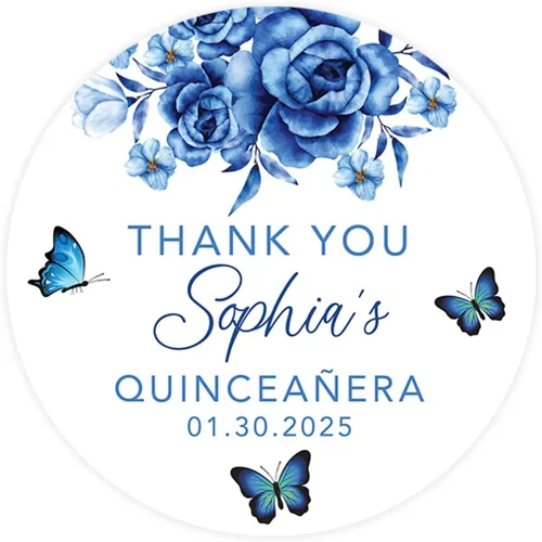 Miniatura 10 de Andaz Press Paquete de 40 etiquetas redondas personalizadas de 2" para quinceañera, etiquetas adhesivas Mis Quince con foto personalizada para Mis