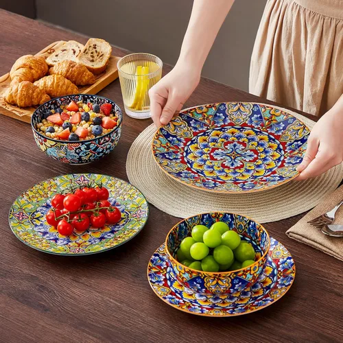 Miniatura 7 de vancasso Juego de vajilla de 18 piezas, platos y cuencos, juego de platos de porcelana para 6, aptos para microondas y lavavajillas, resistente a