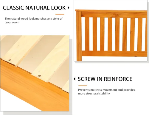 Miniatura 5 de MKDLUFEI Marco de cama de madera, cabecera y marco King con cabecera completa, marco de cama de madera con 14 listones de madera fuertes, cama