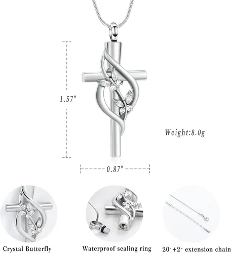 Miniatura 2 de Minicremation Joyería de cremación para cenizas Collar de urna de cruz para mujeres y hombres, medallón religioso de urna conmemorativa religiosa