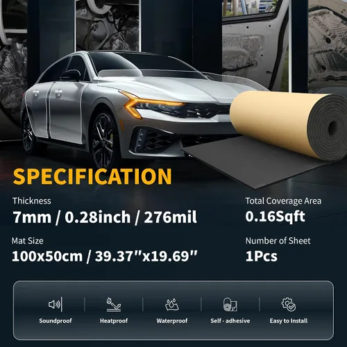 Miniatura 2 de X AUTOHAUX Alfombrilla de amortiguación de sonido de 276 mil 0.276 in 0.16 pies cuadrados de espuma de celda cerrada, material autoadhesivo