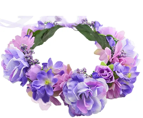 Miniatura 20 de Corona de flores de rosas para novia, diadema floral para el cabello, diadema de flores, halo bohemio con cinta, boda, fiesta, festival, fotos