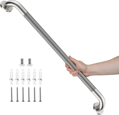 Miniatura 11 de Barra de agarre de ducha de níquel cepillado con agarre moleteado antideslizante de 36 pulgadas, barras de agarre de baño de acero inoxidable, barra