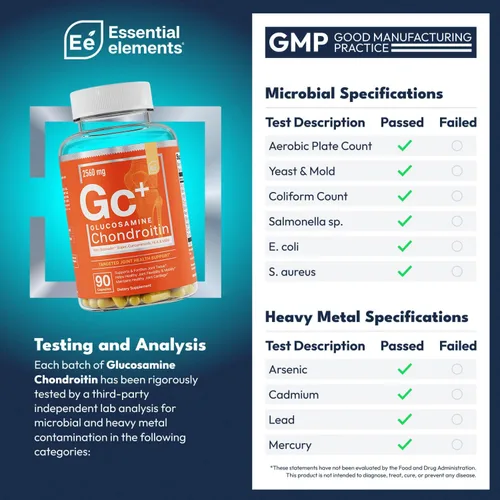 Miniatura 2 de Essential Elements Glucosamina Condroitina MSM Boswellia Serrata Suplemento de ácido hialurónico Soporte Articular, Suplemento antioxidante
