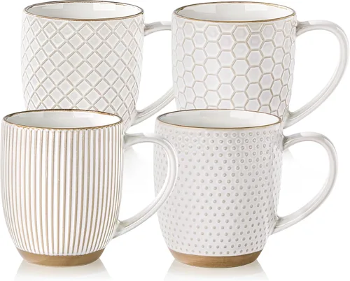 Miniatura 9 de GBhome Juego de 4 tazas de café grandes hechas a mano de 16 onzas con mango grande para capuchino, café con leche, té, cacao caliente, aptas