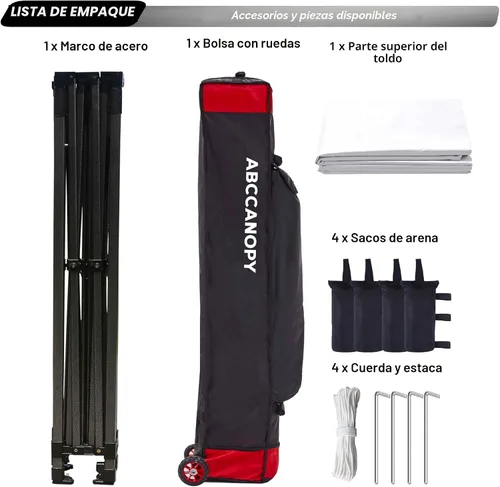 Miniatura 5 de Abccanopy - Carpa de toldo para tienda de campaña comercial instantánea con bolsa de transporte con ruedas, 4 bolsas de arena, Blanco