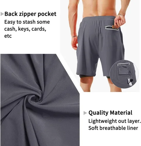 Miniatura 5 de TENJOY Pantalones cortos de correr 2 en 1 para hombre, de 5 o 7 pulgadas, de secado rápido, pantalones cortos de entrenamiento atlético para hombres