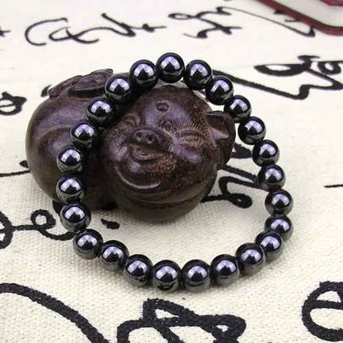 Miniatura 3 de Pulseras de cuentas para mujer Pulsera de piedra magnética redonda negra de moda unisex para el cuidado de la salud