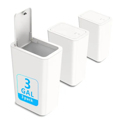 Miniatura 16 de N. NETDOT Basurero de baño con tapa, juego de 3 piezas, 2 paquetes bote de basura delgado para cocina de 4 galones y 1 bote de basura de 2.6